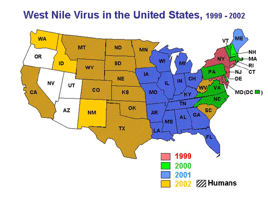 Map: Spread of West Nile Virus in the U.S.